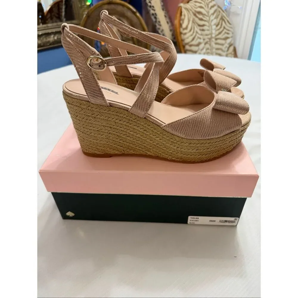 NWB Kate Spade Thelma Blush Espadrille Wedge platform Sandals Size 9M